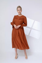 button front linen dress 