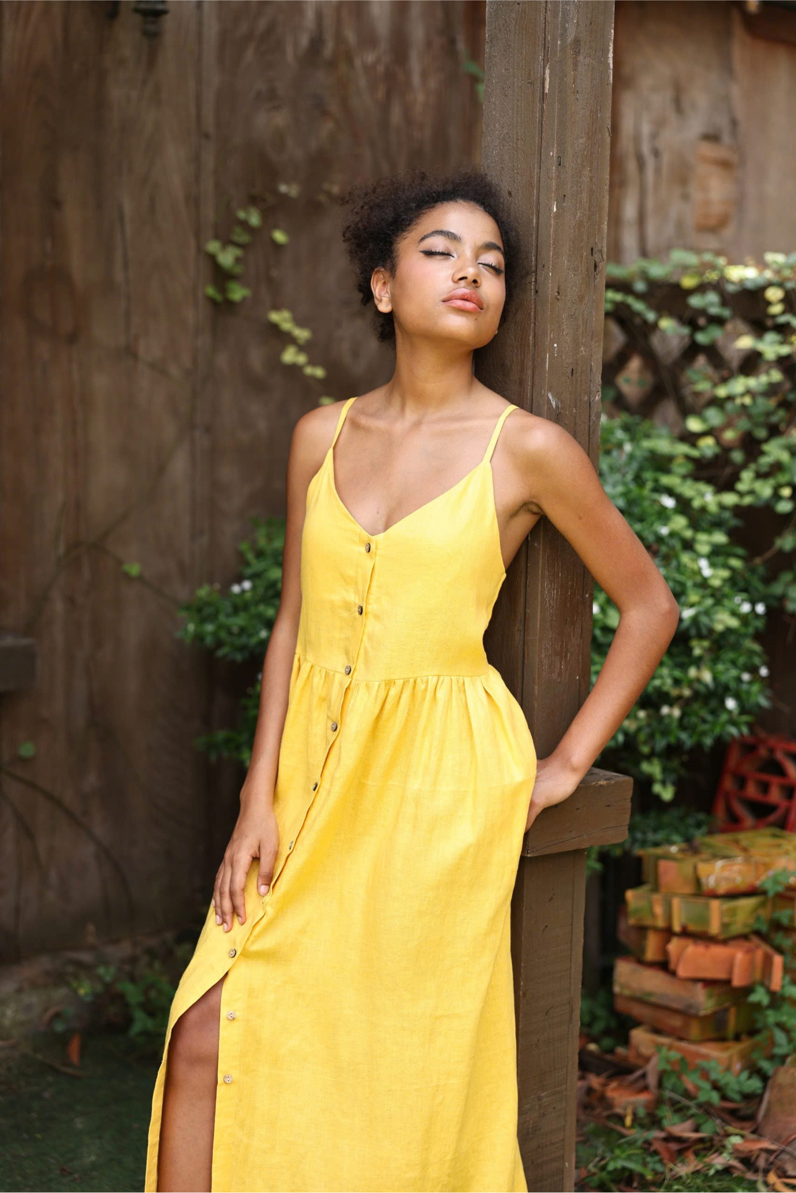 Button front linen summer dress
