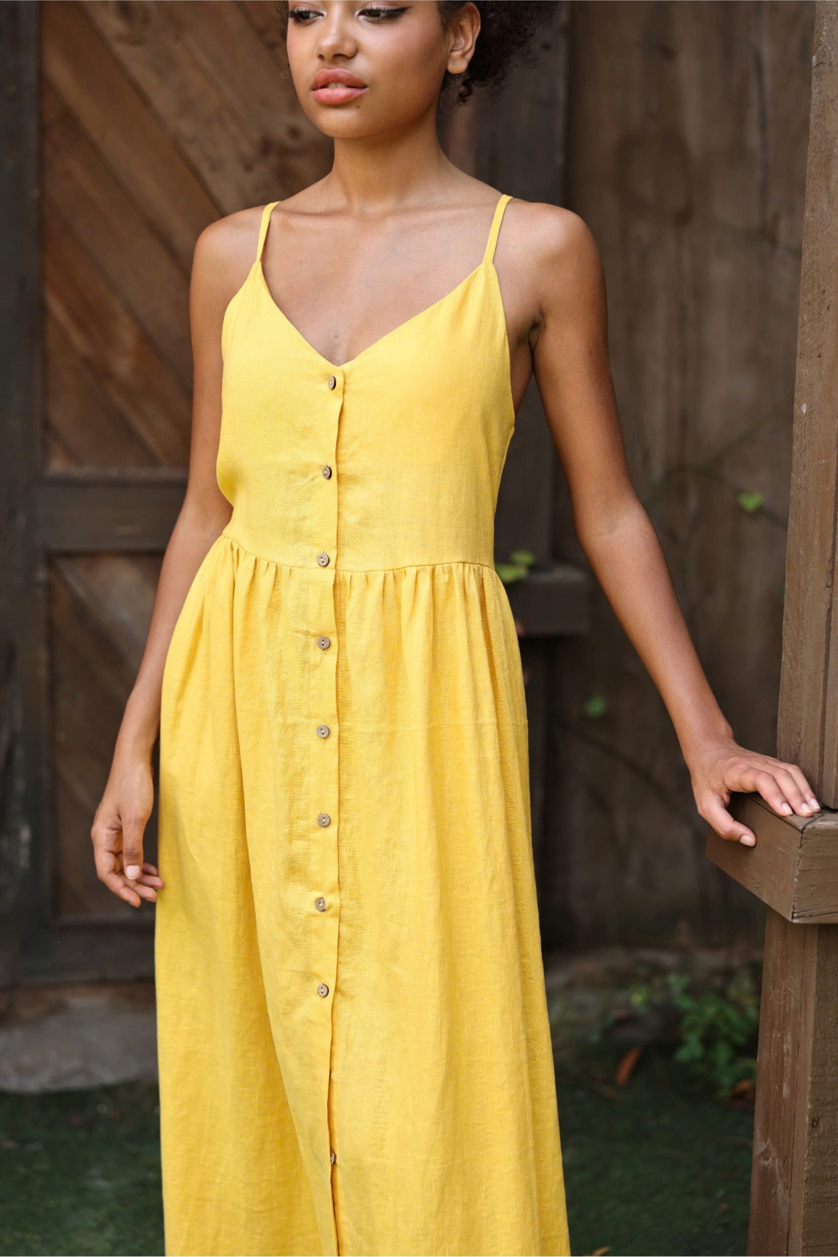 Button front linen summer dress