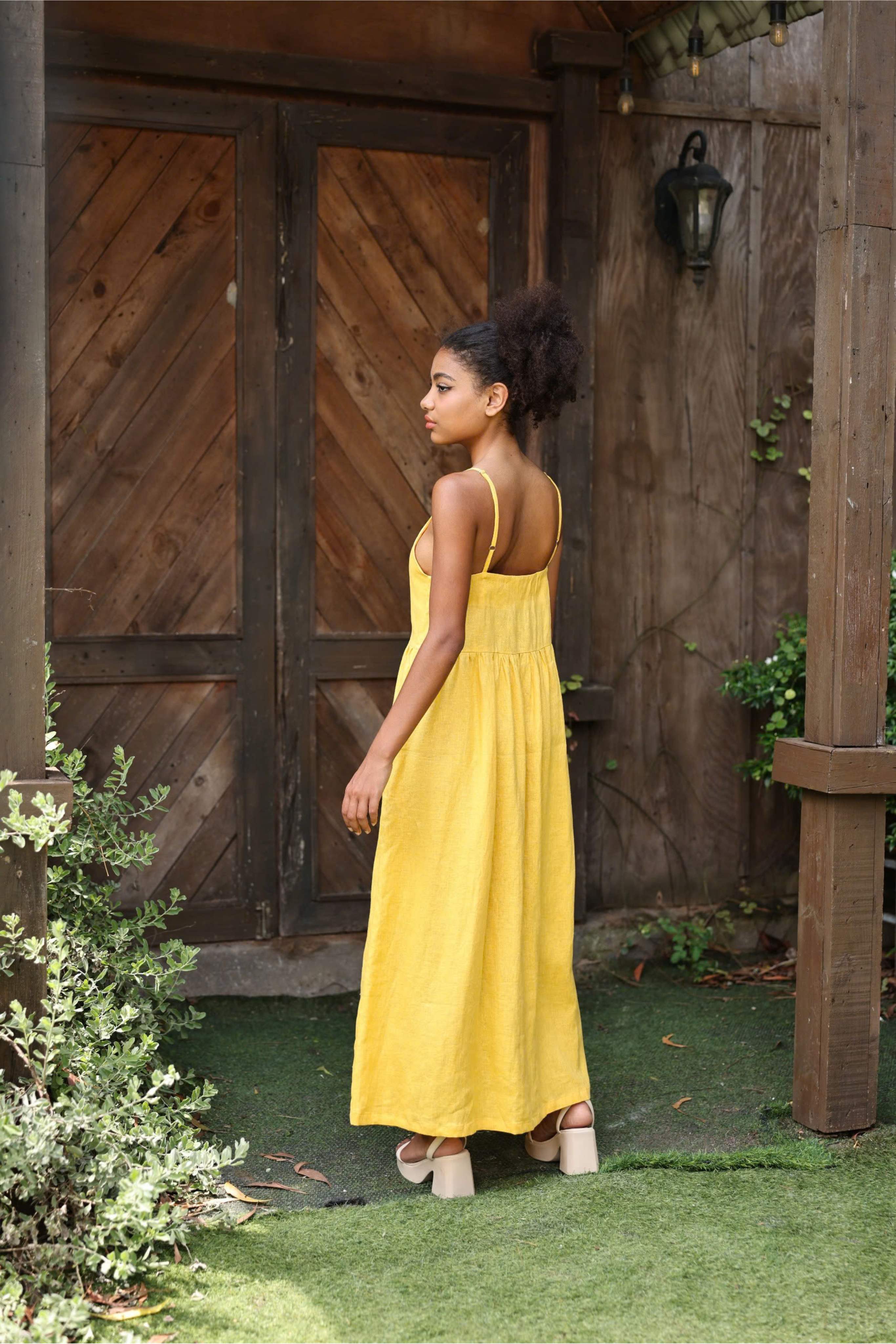 Button front linen summer dress
