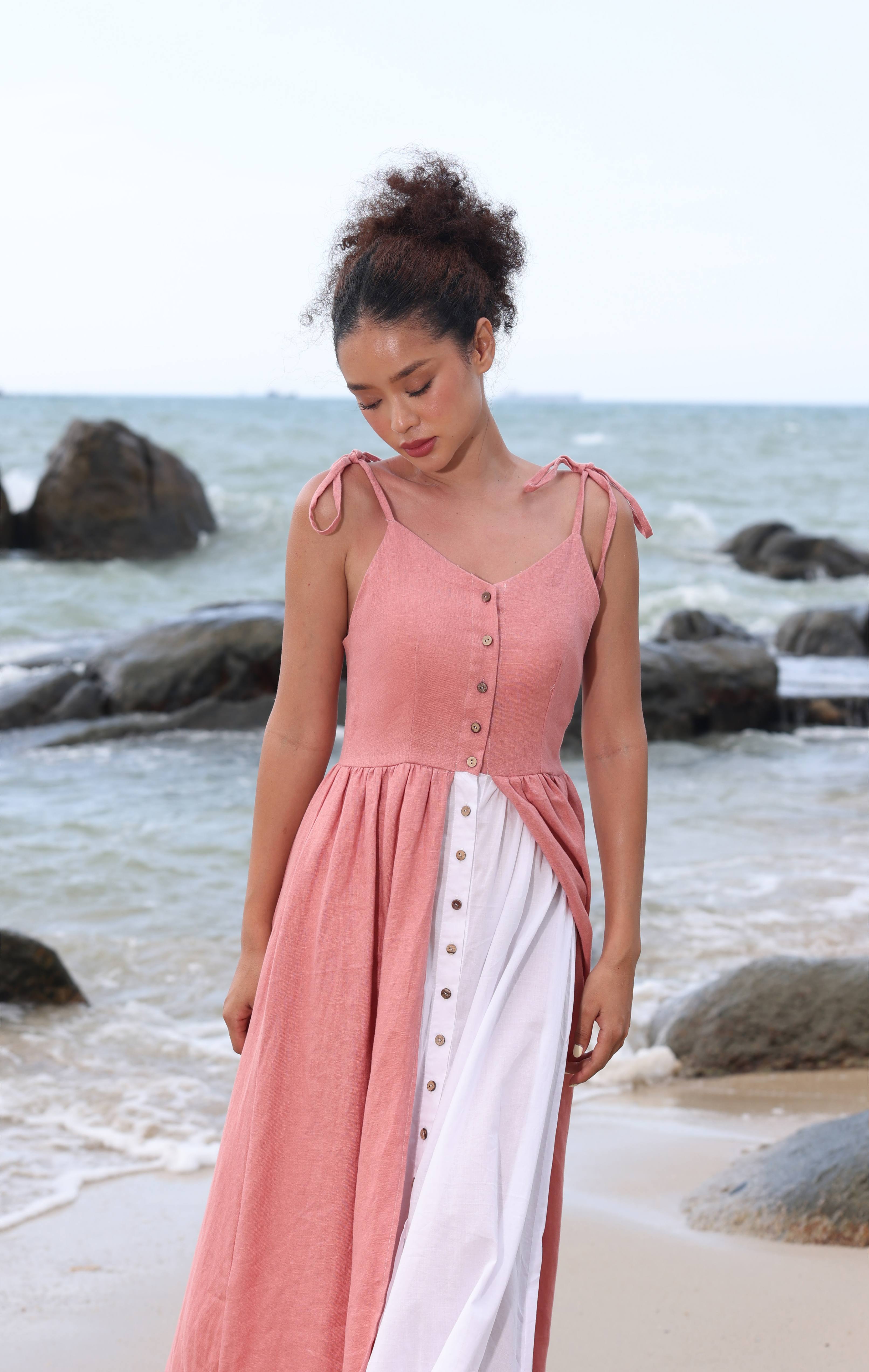 Button front linen sundress