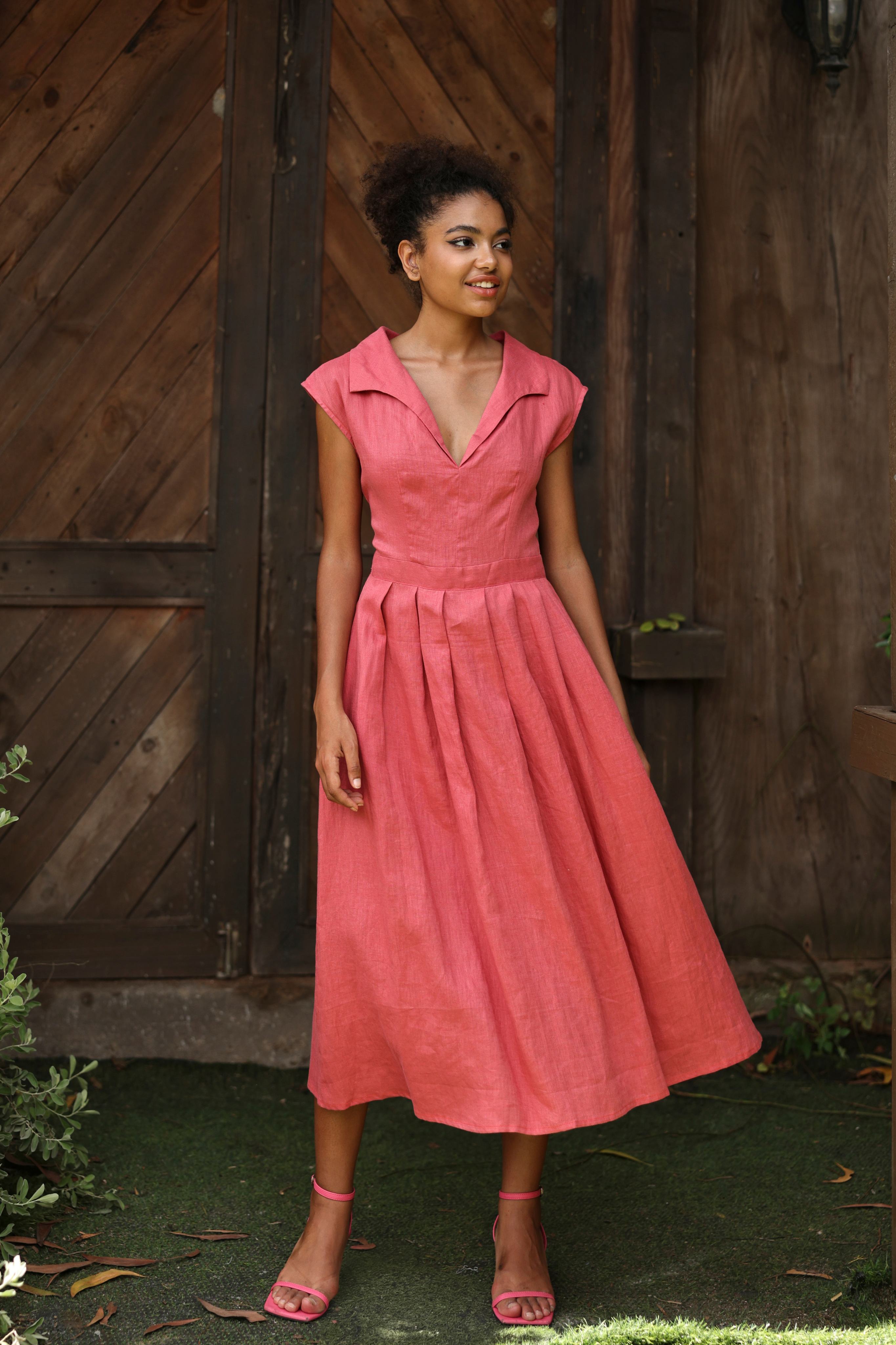 Cap sleeve linen dress