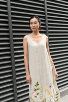 Casual linen dress with embroidery