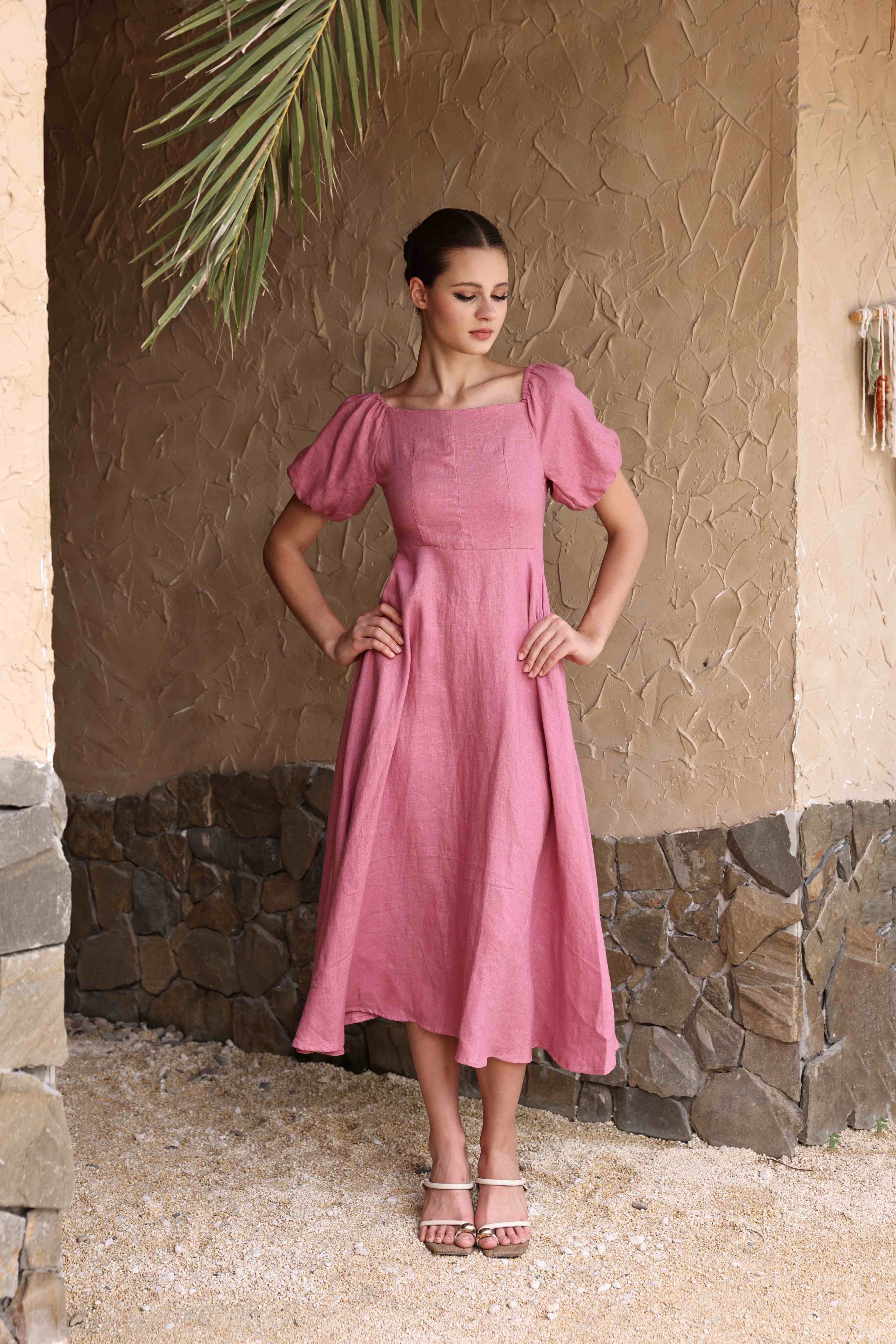 Casual linen midi dress
