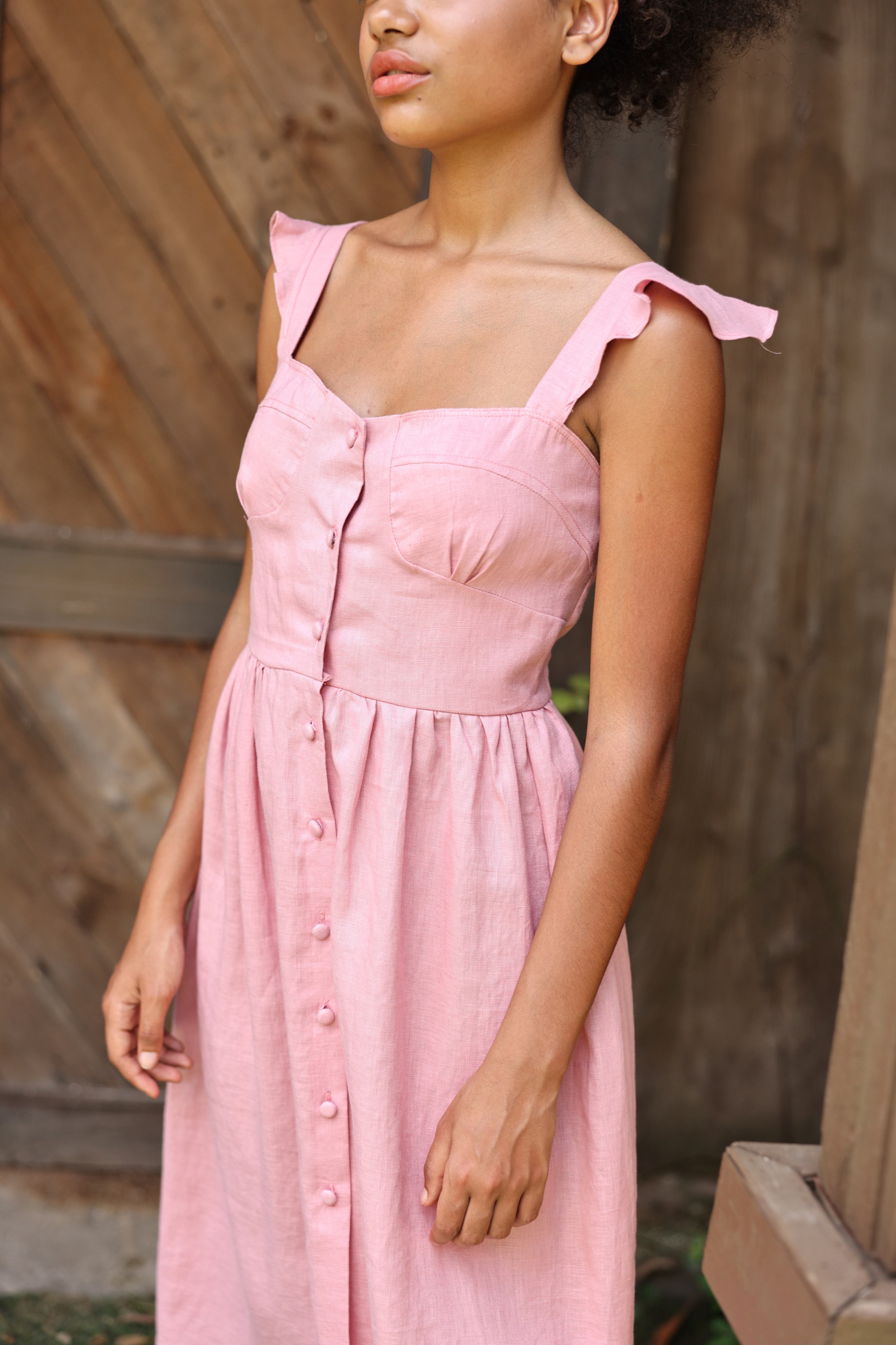 Casual pink linen sundress