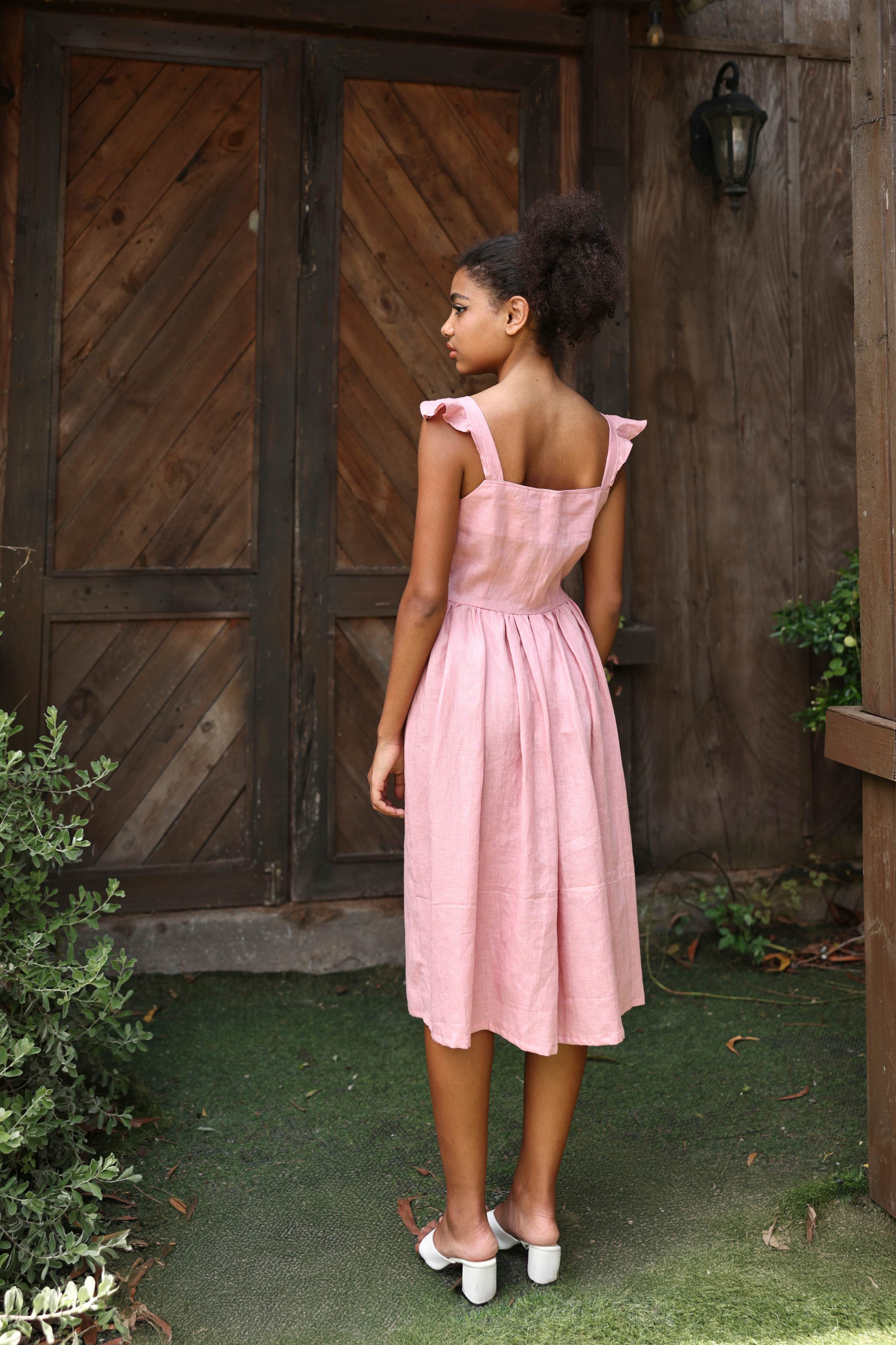 Casual pink linen sundress