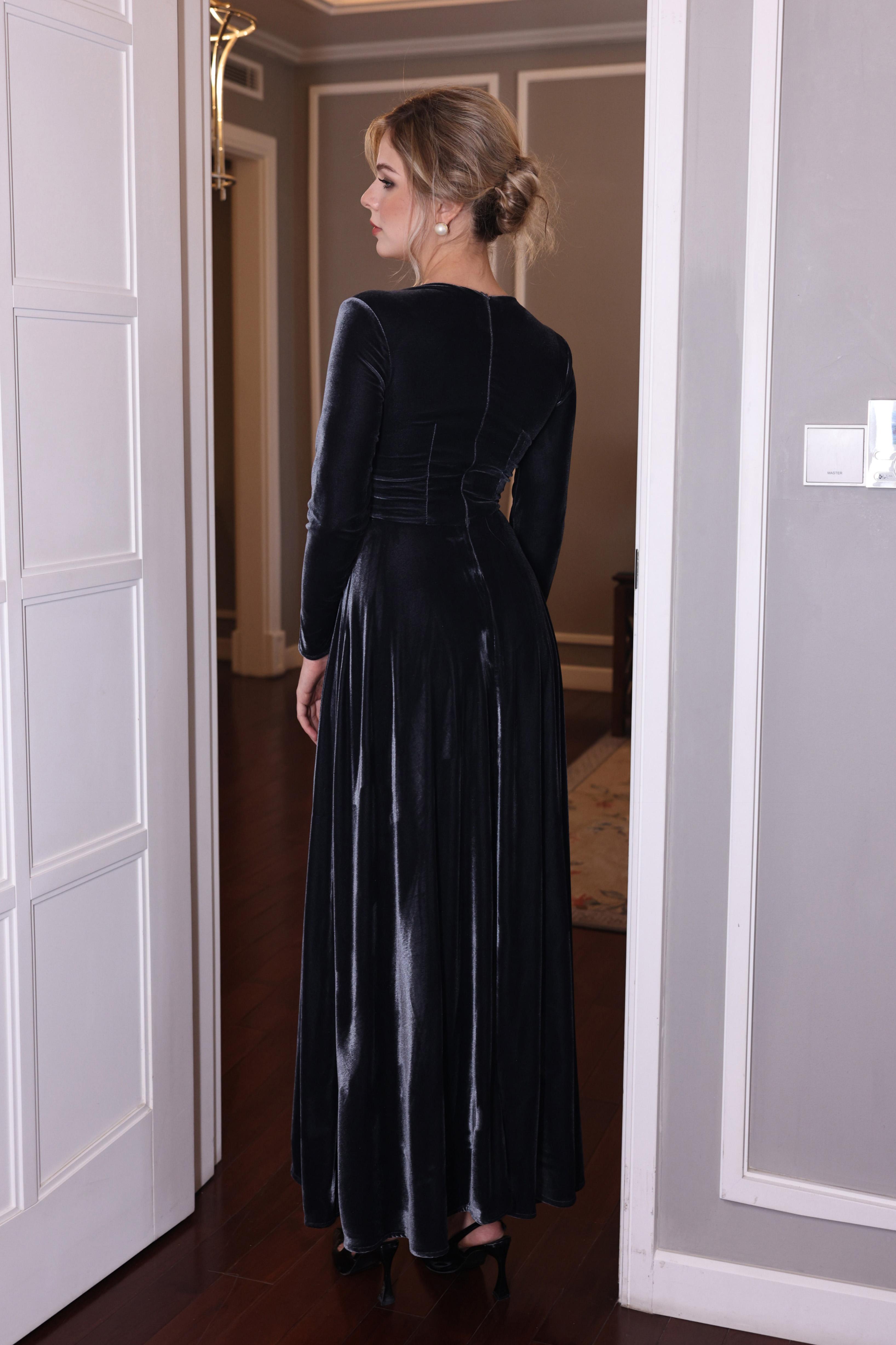 charcoal velvet maxi dress