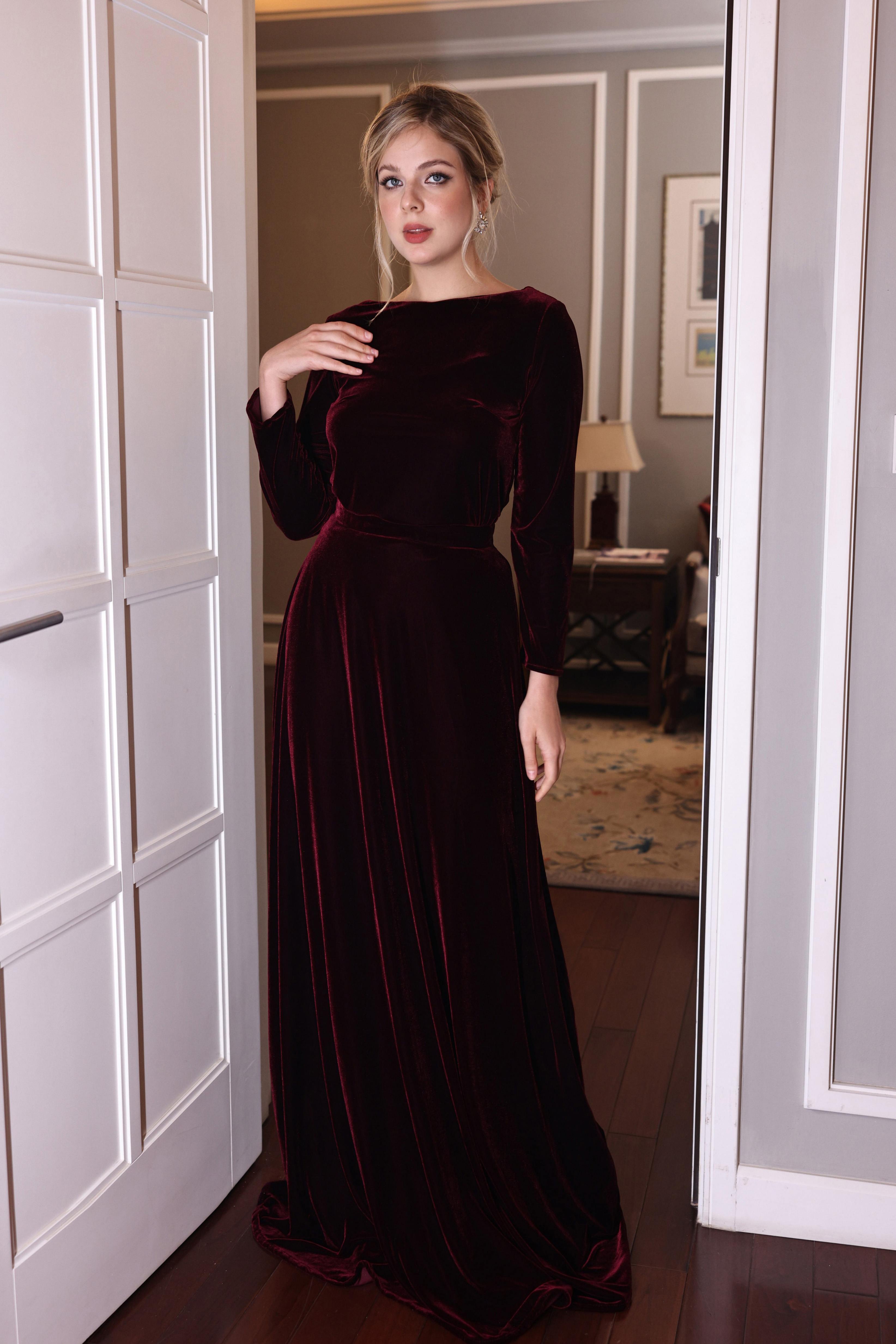 classic wine velvet maxi dress