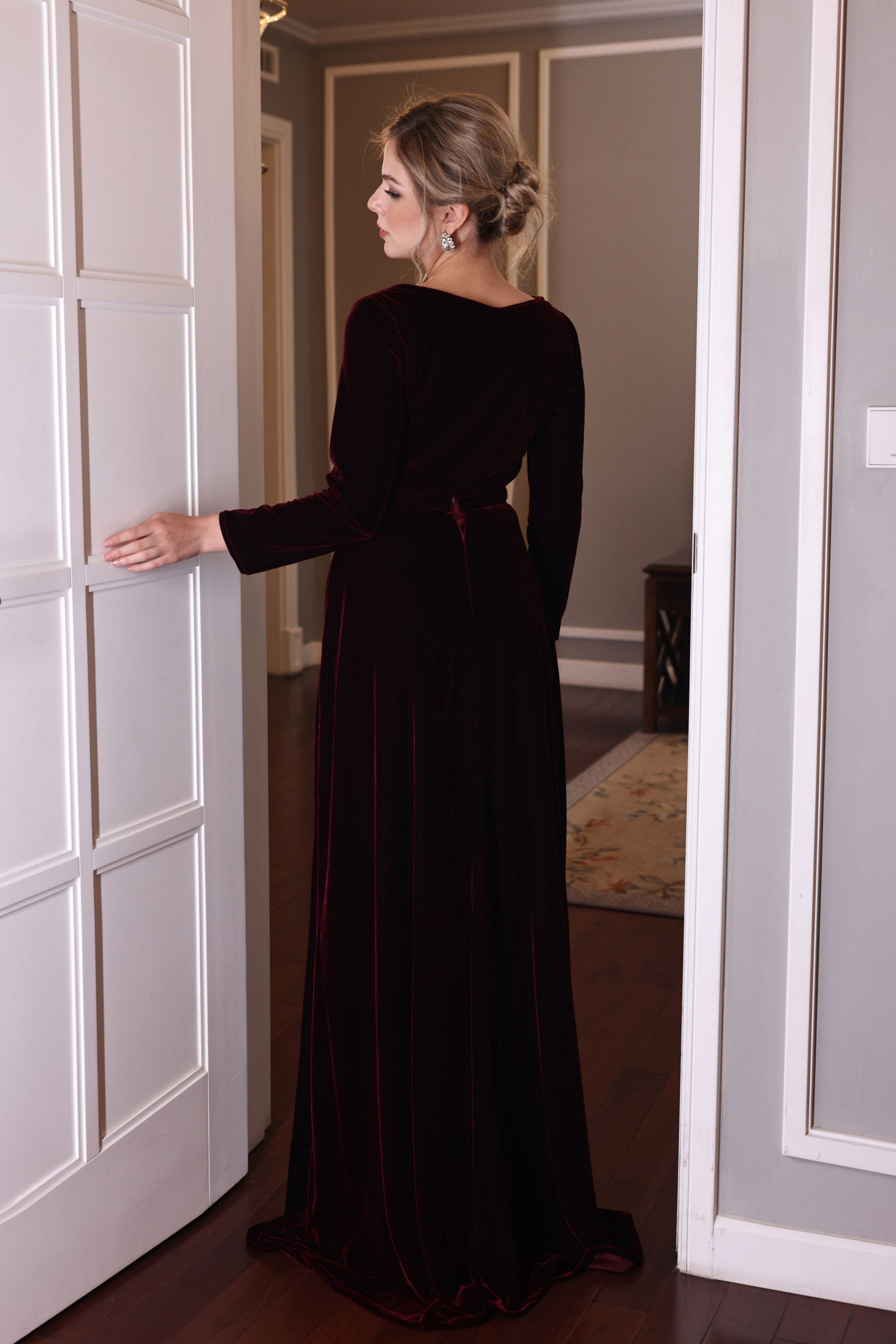 classic wine velvet maxi dress