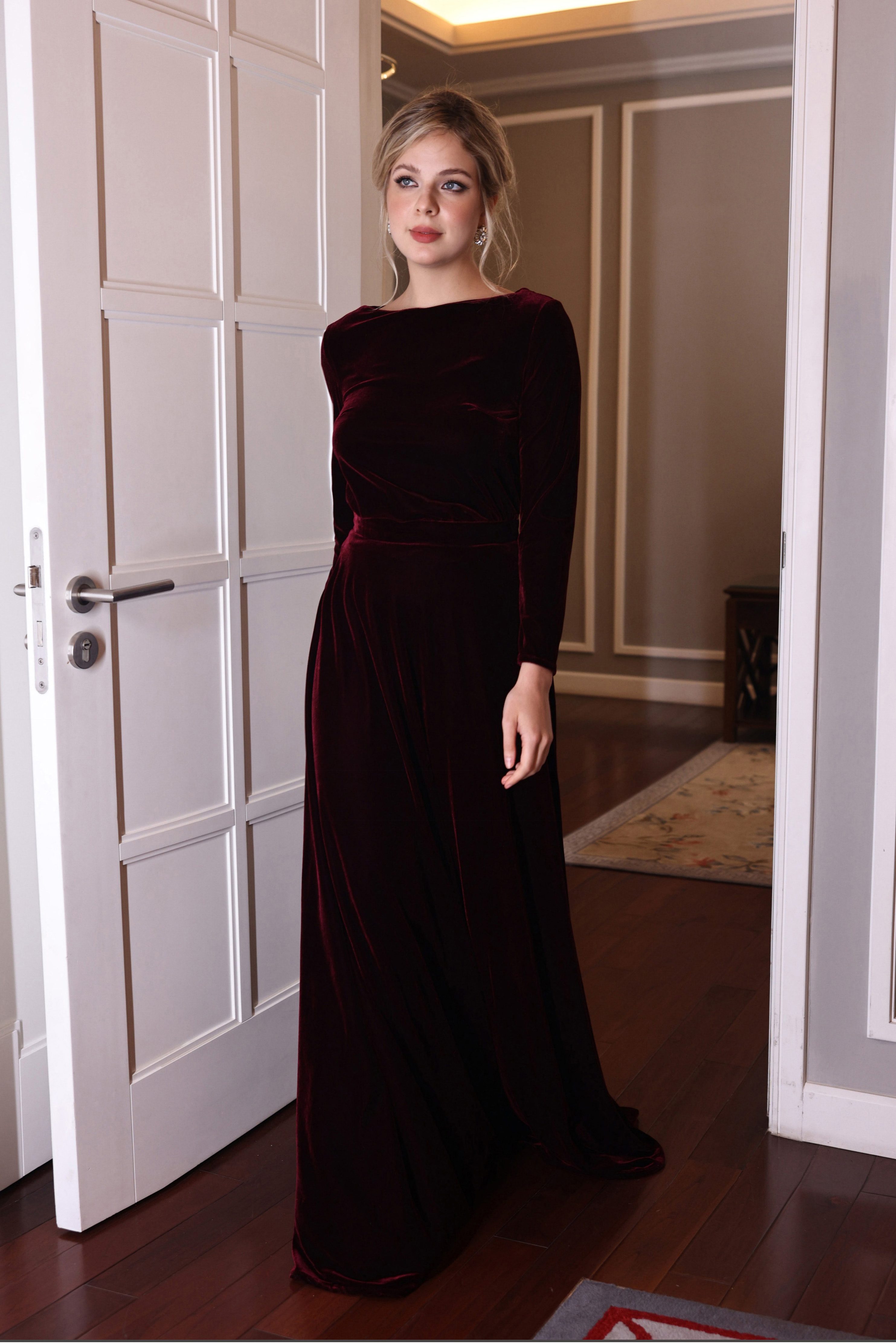 classic wine velvet maxi dress
