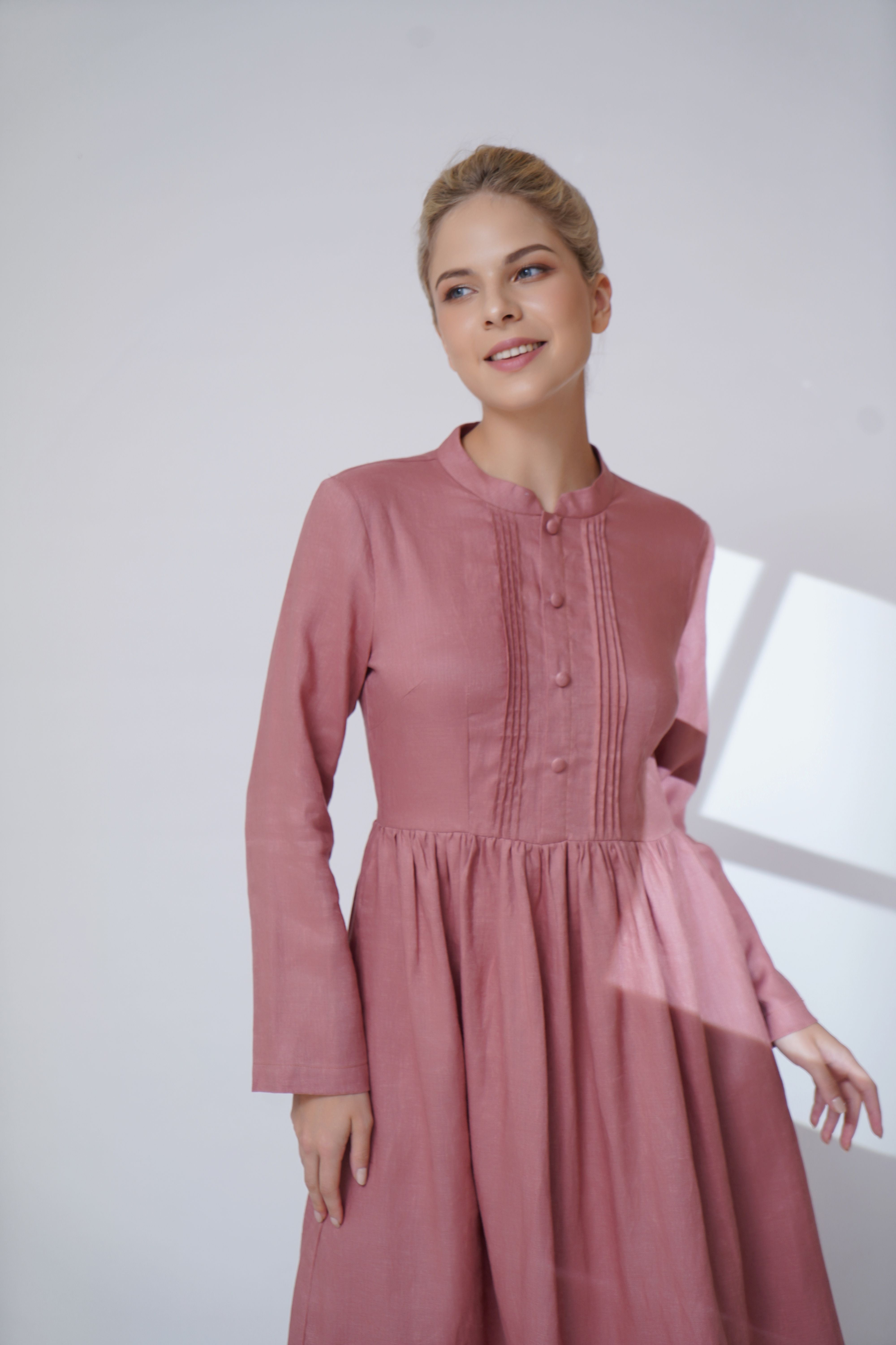 collared linen midi dress