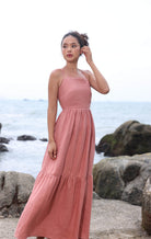 Criss cross back linen dress