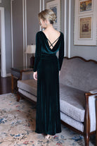 Crisscross back velvet evening gown