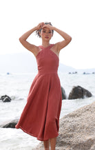 Cross front linen dress