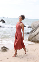 Cross front linen dress