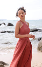 Cross front linen dress