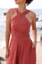 Cross front linen dress