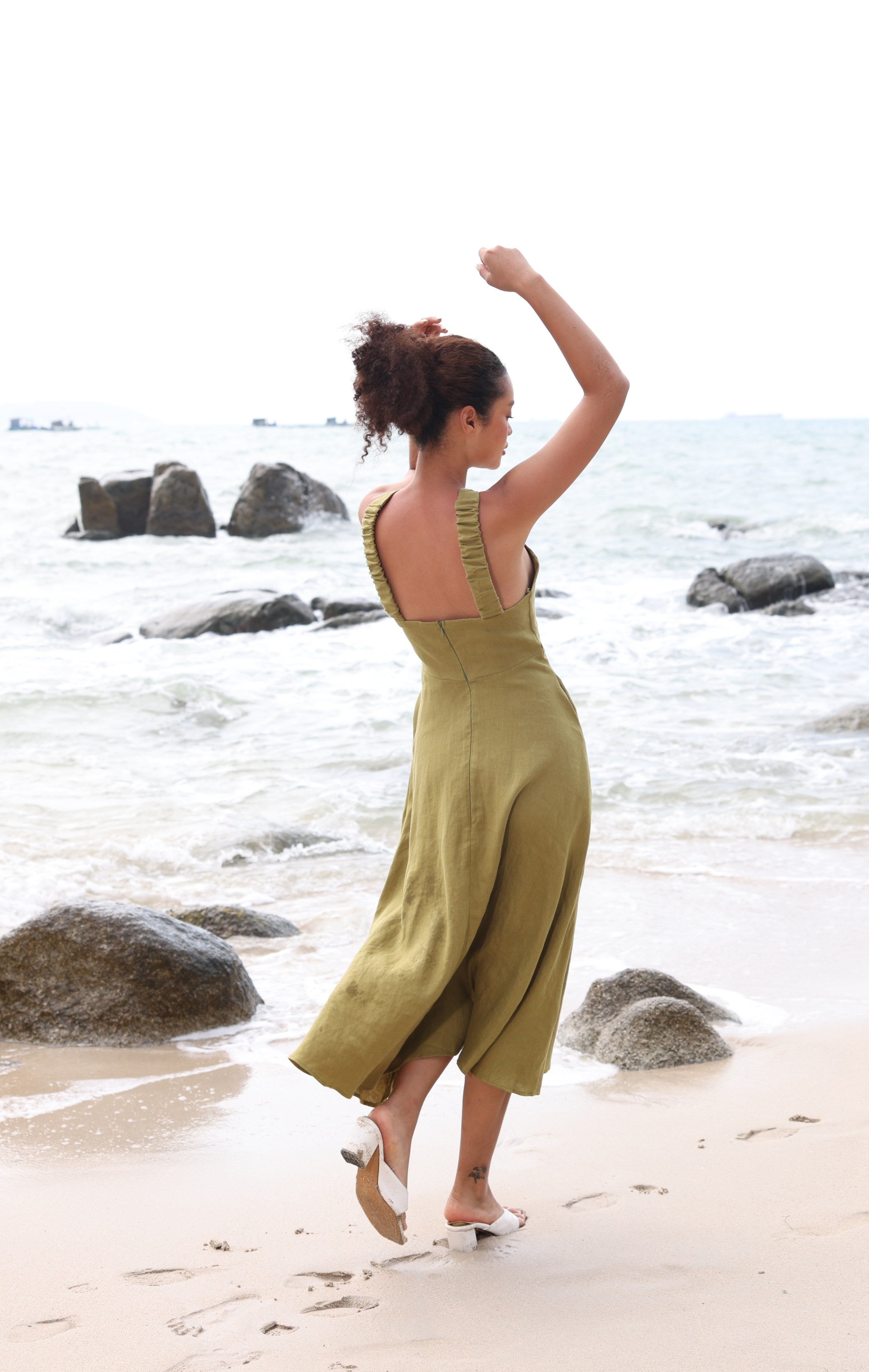 Cross halter linen dress