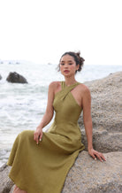 Cross halter linen dress