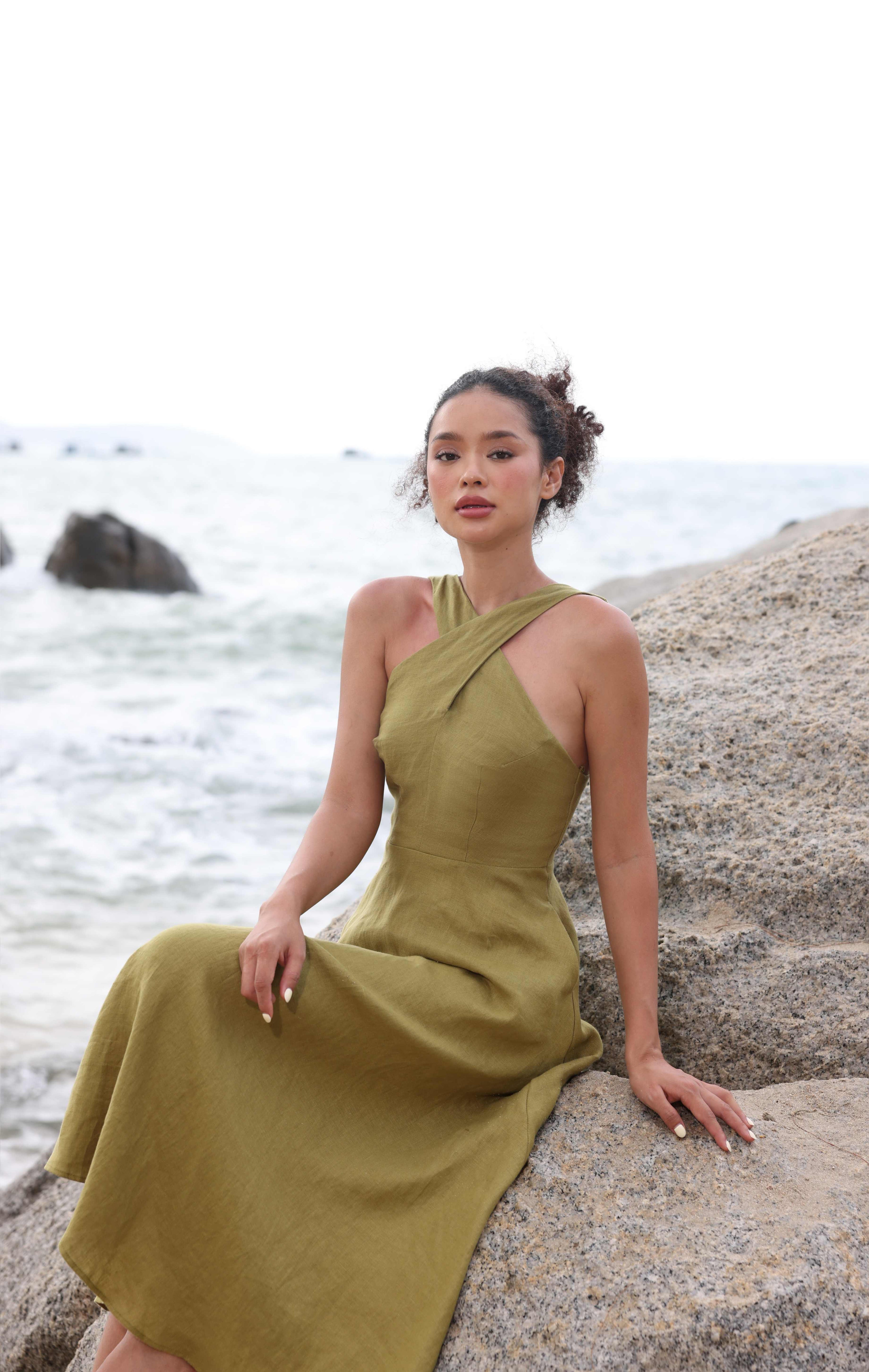 Cross halter linen dress