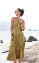 Cross halter linen dress