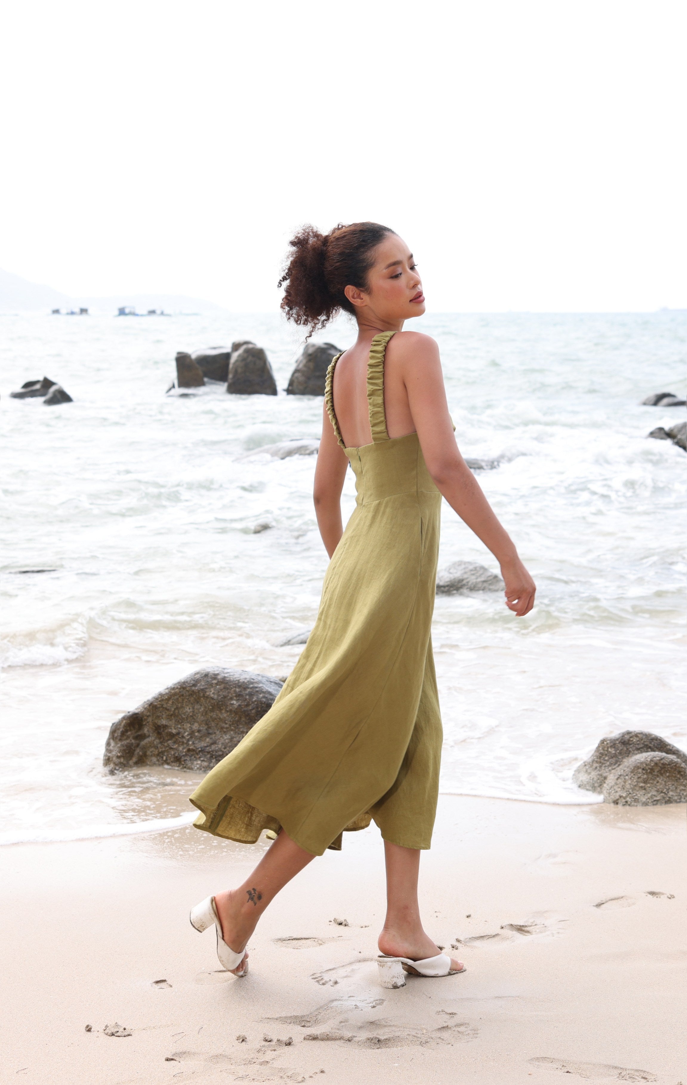 Cross halter linen dress