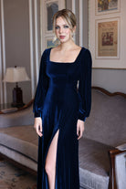 custom velvet square neck gown