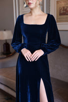 custom velvet square neck gown