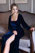 custom velvet square neck gown
