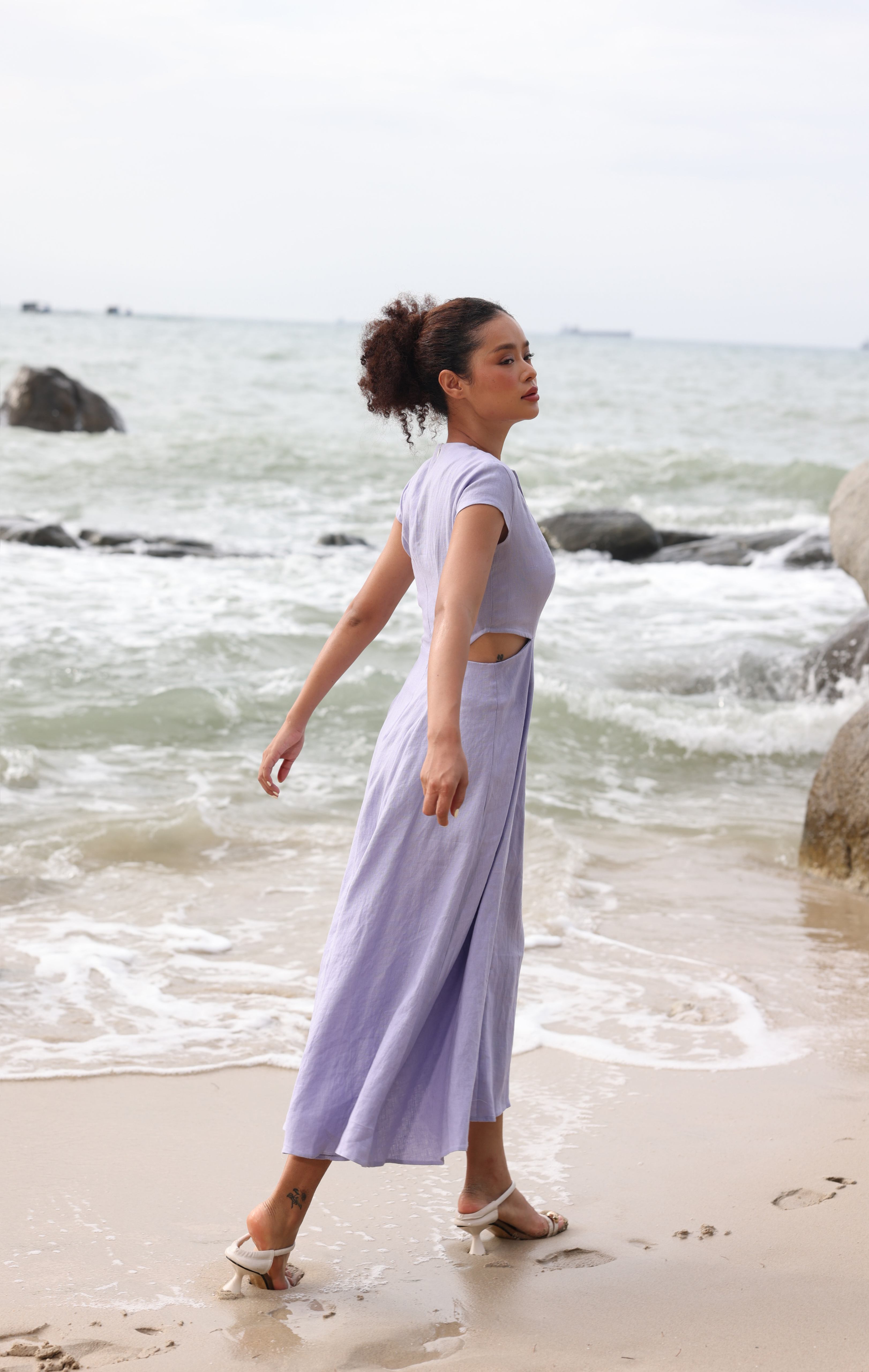 Cut-out linen summer dress