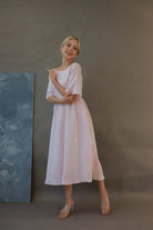 Deep V-back linen dress 