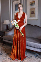 Deep V-neck velvet maxi dress