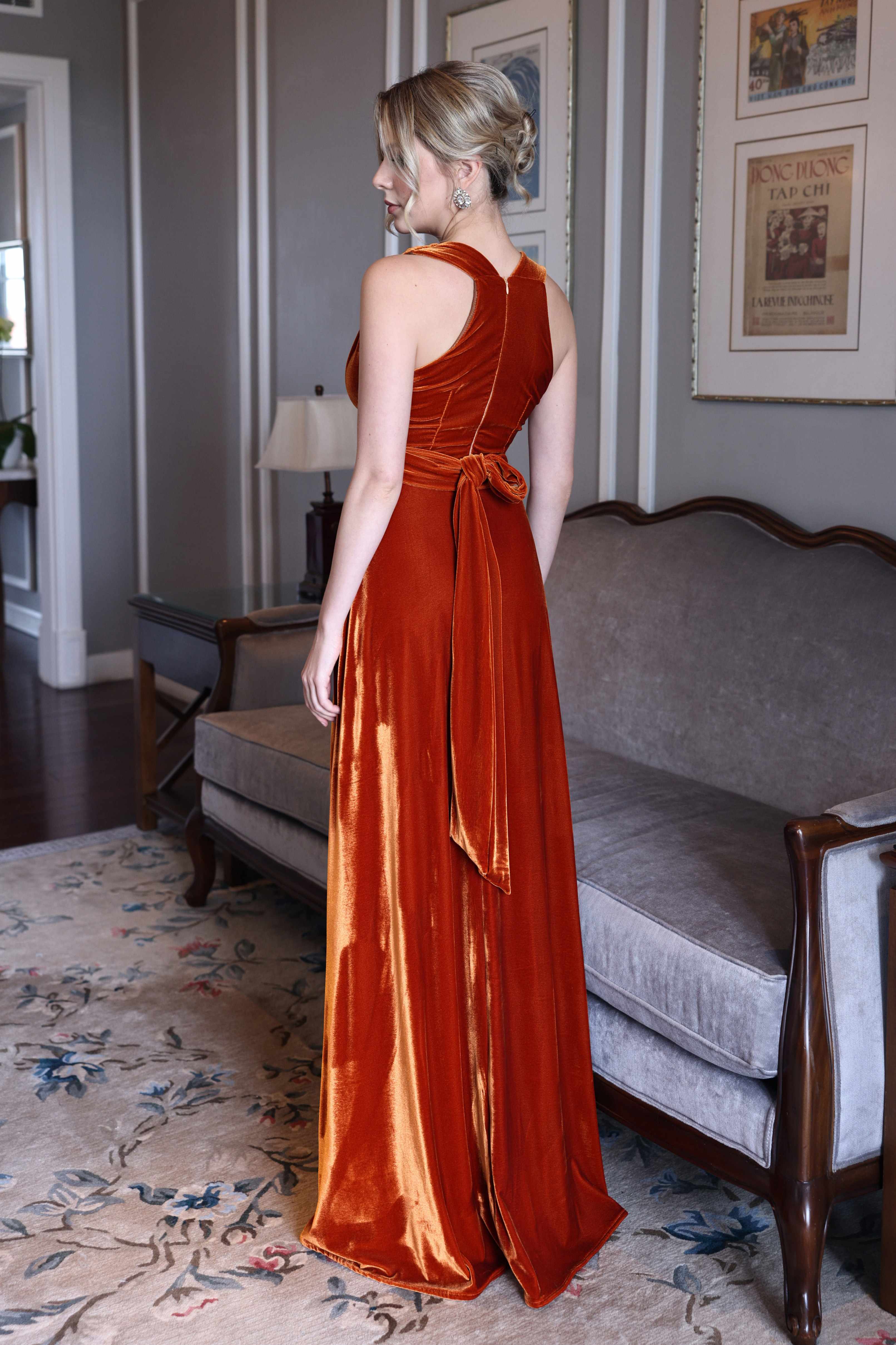 Deep V-neck velvet maxi dress