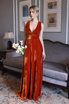 Deep V-neck velvet maxi dress