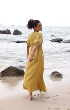 Drawstring linen maxi dress