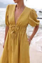 Drawstring linen maxi dress