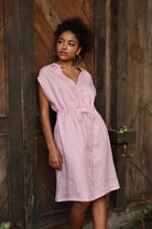 Drawstring waist linen dress
