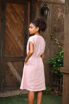 Drawstring waist linen dress