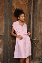 Drawstring waist linen dress