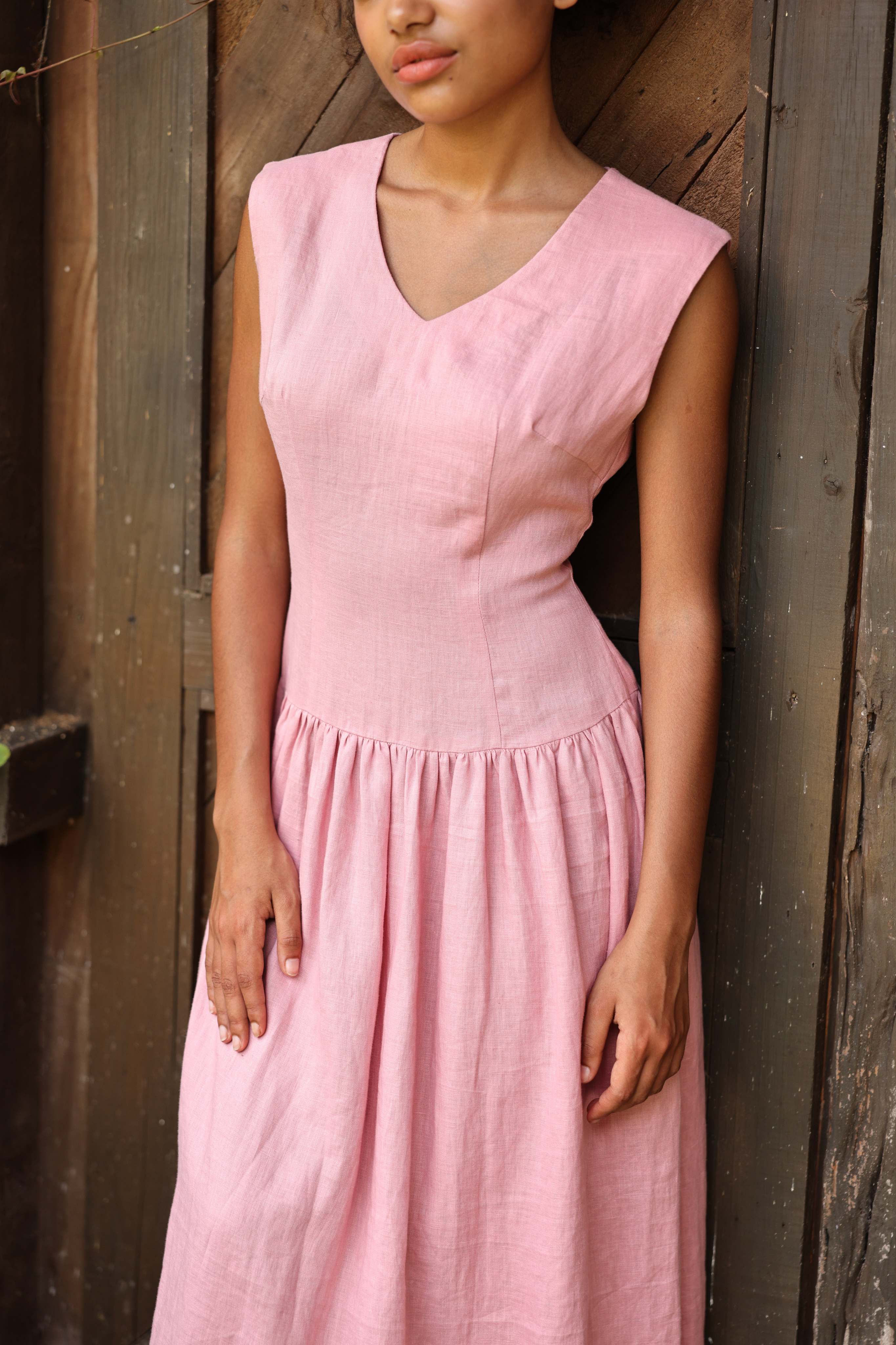 Dropped waist linen dress