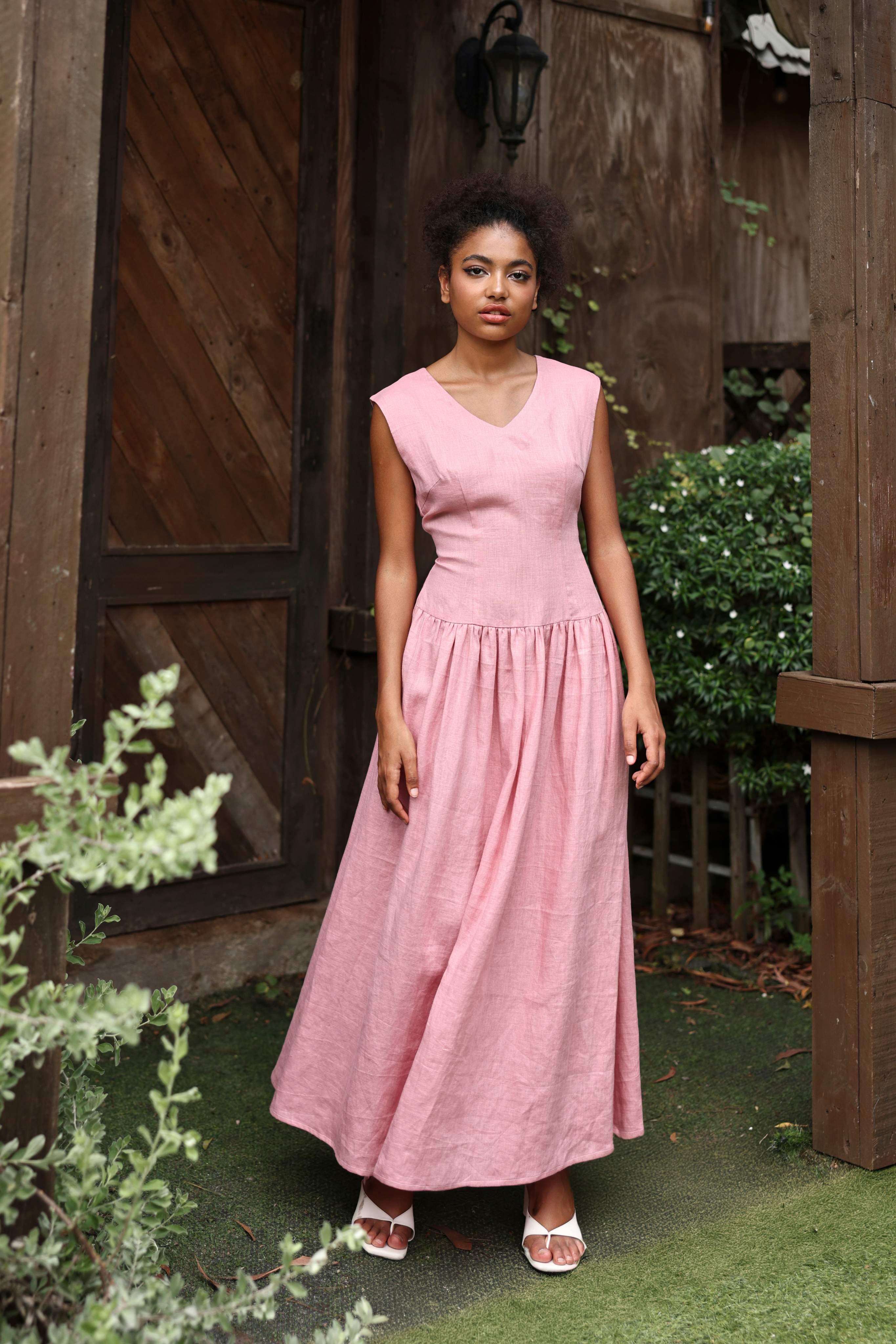 Dropped waist linen dress