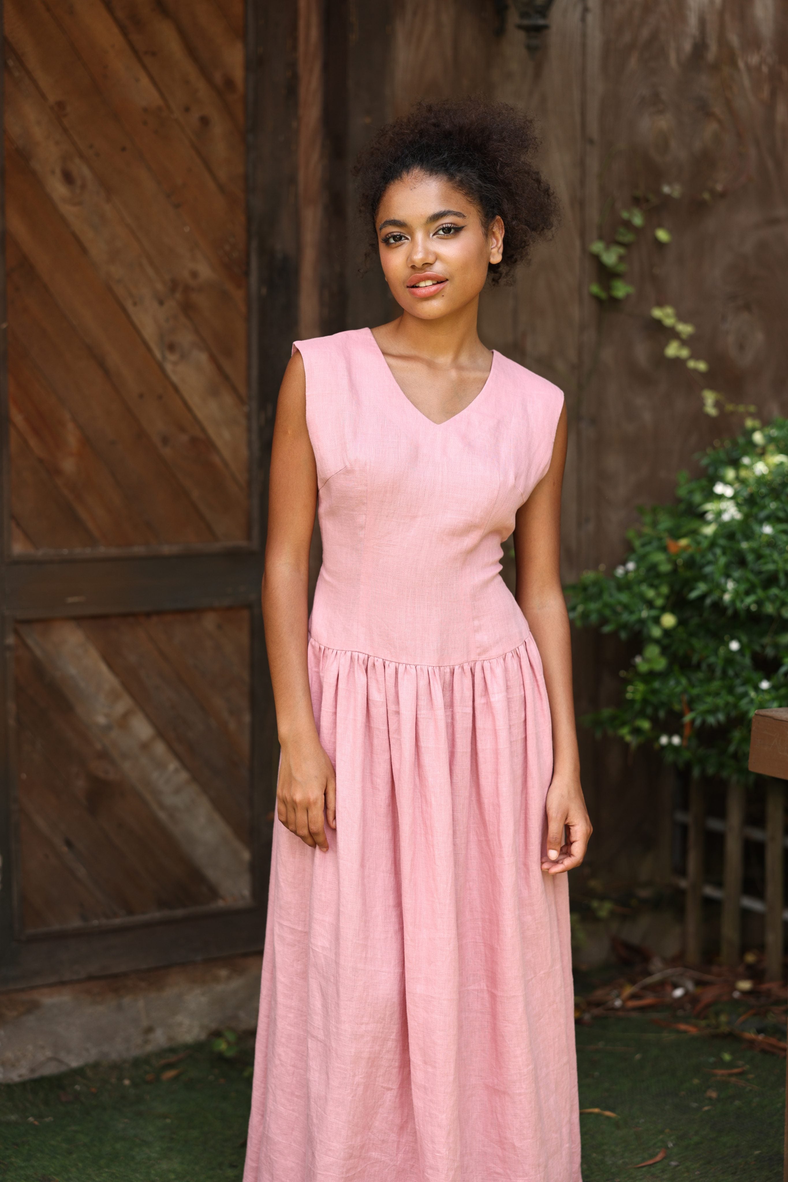 Dropped waist linen dress