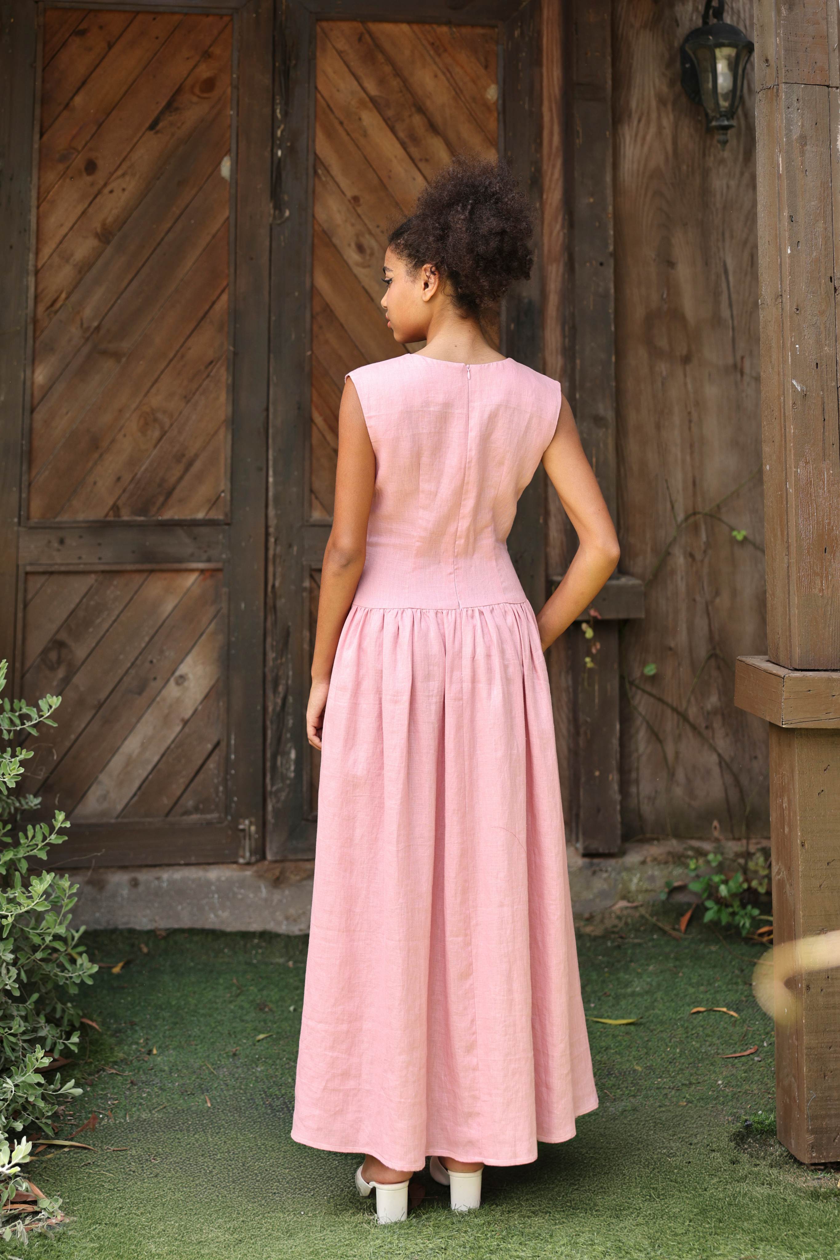 Dropped waist linen dress