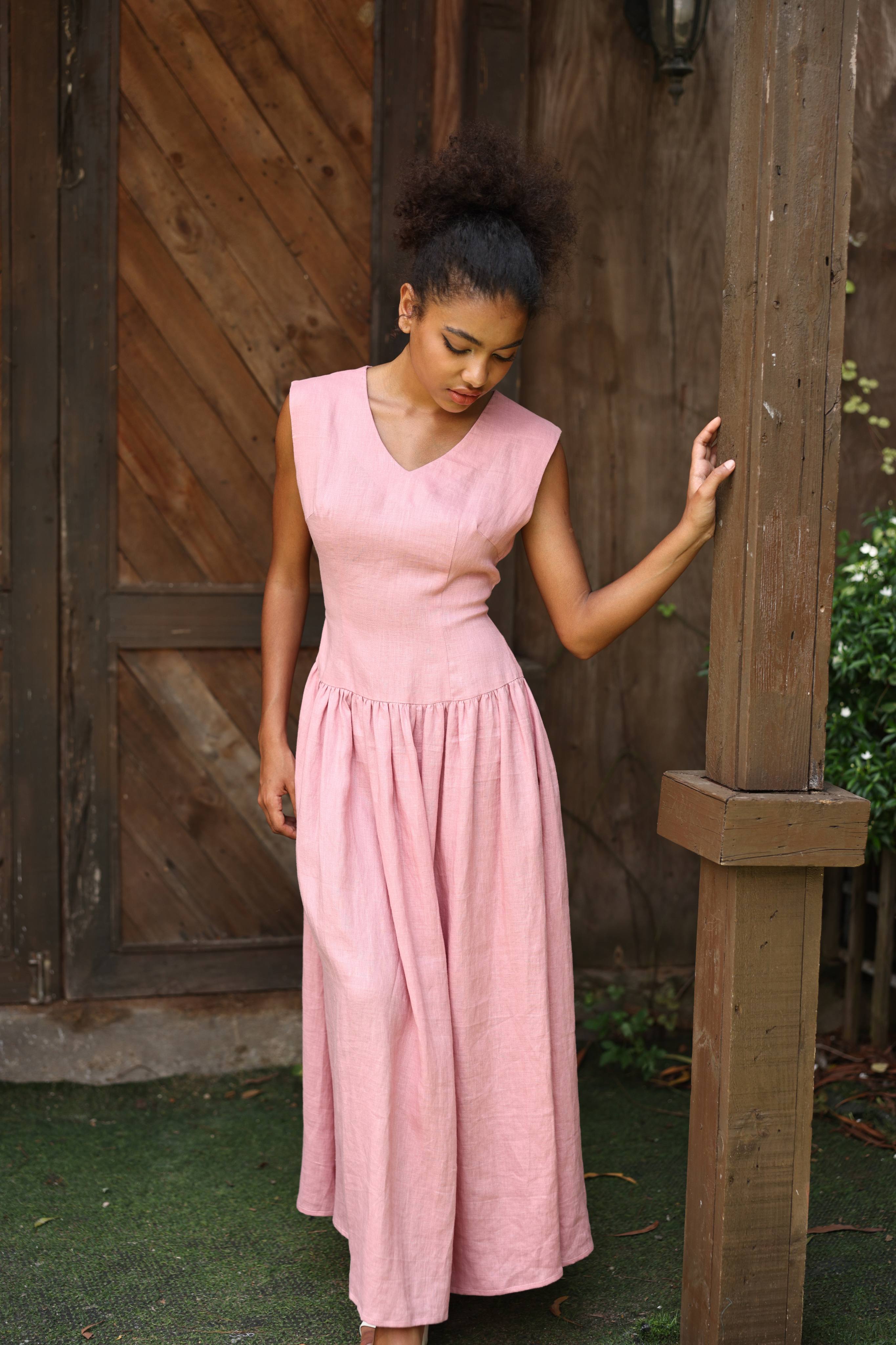 Dropped waist linen dress