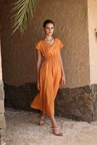 Elastic waist linen midi dress