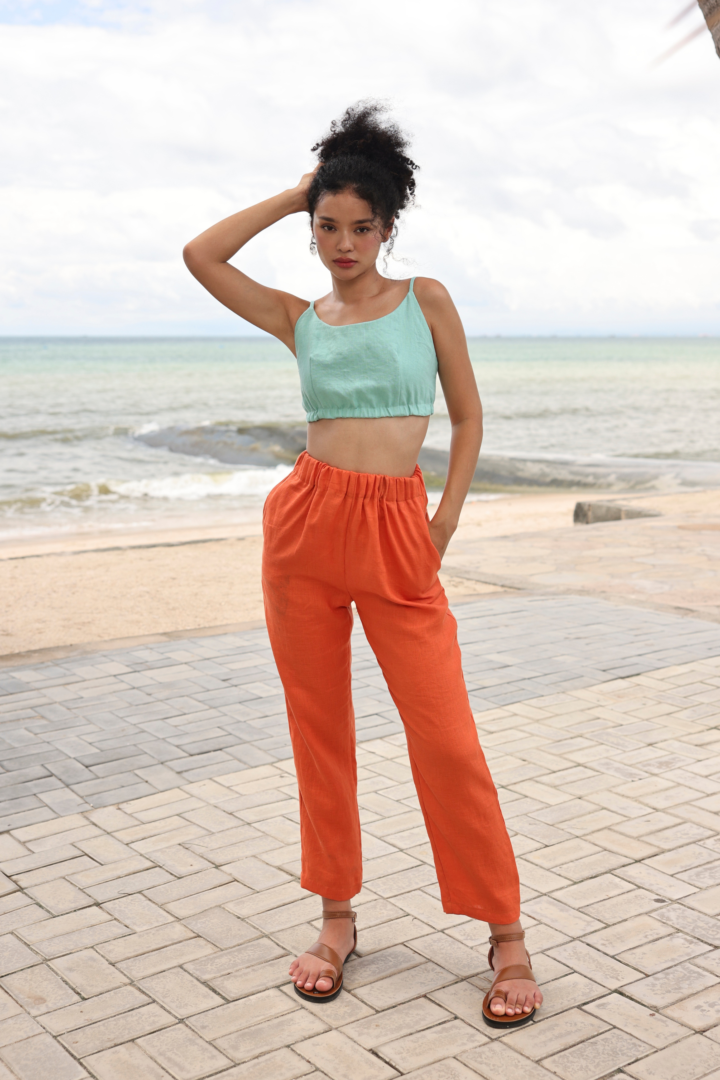 Elastic waist linen pants
