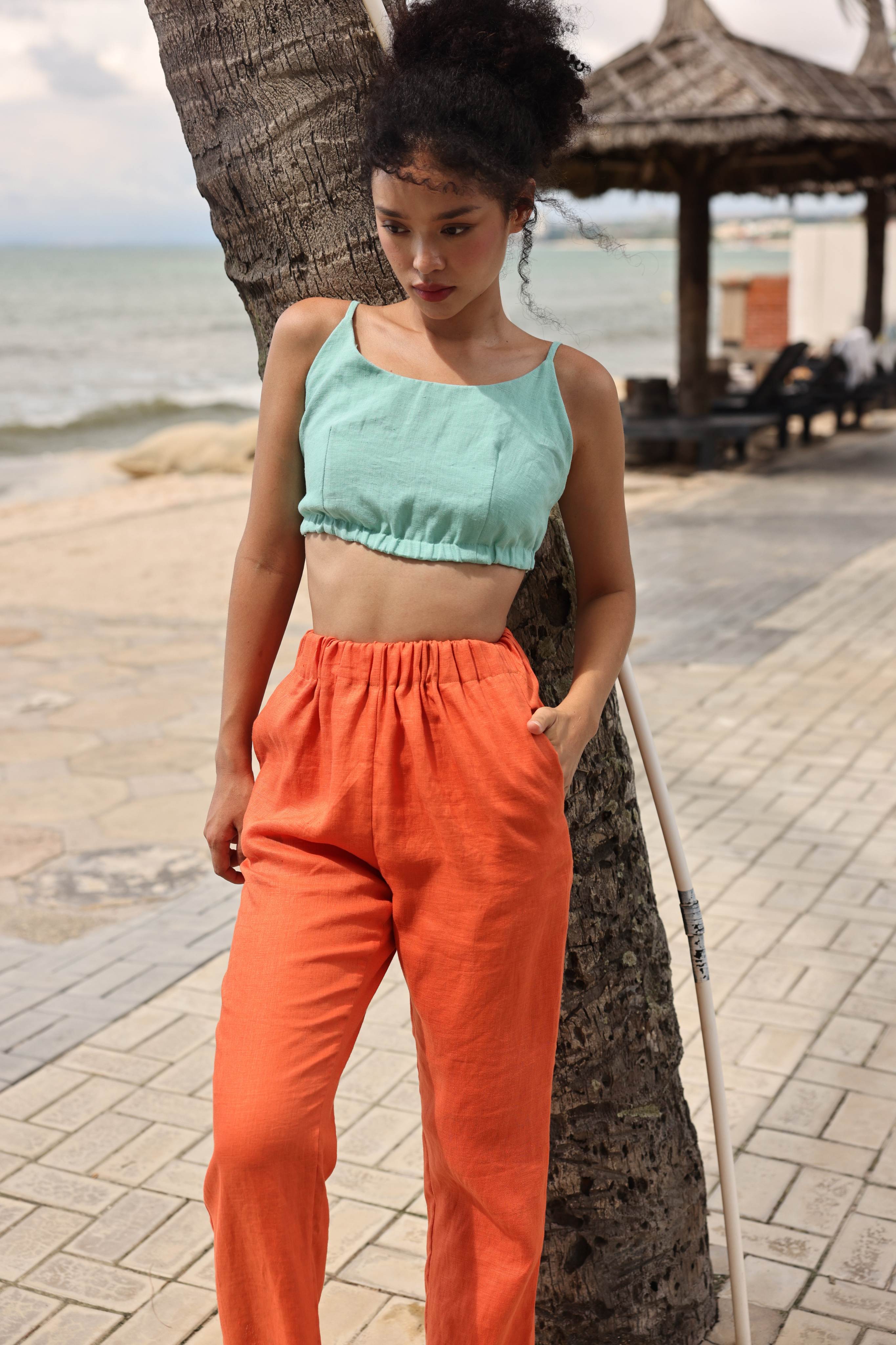 Elastic waist linen pants