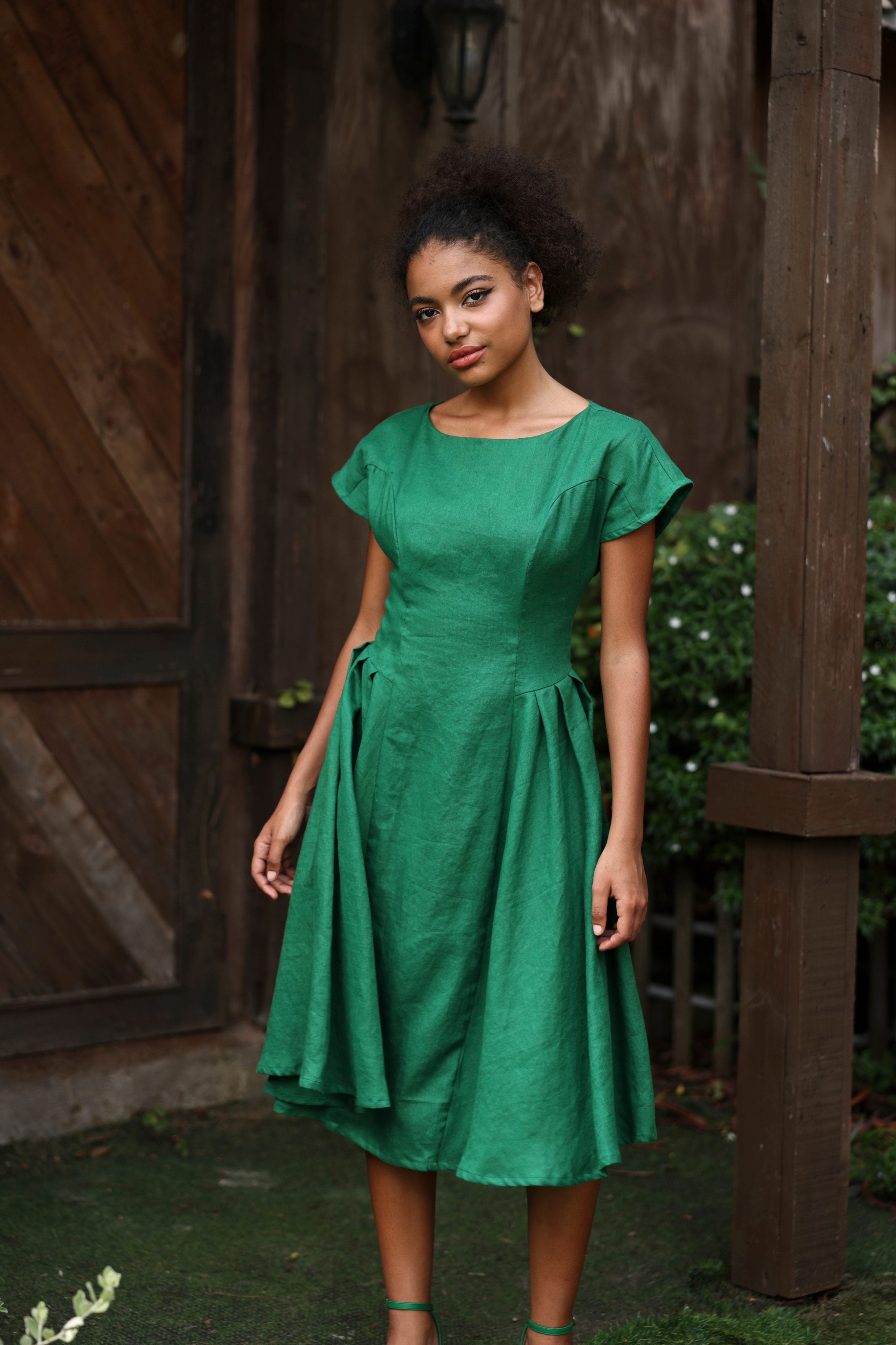 Elegant green linen dress