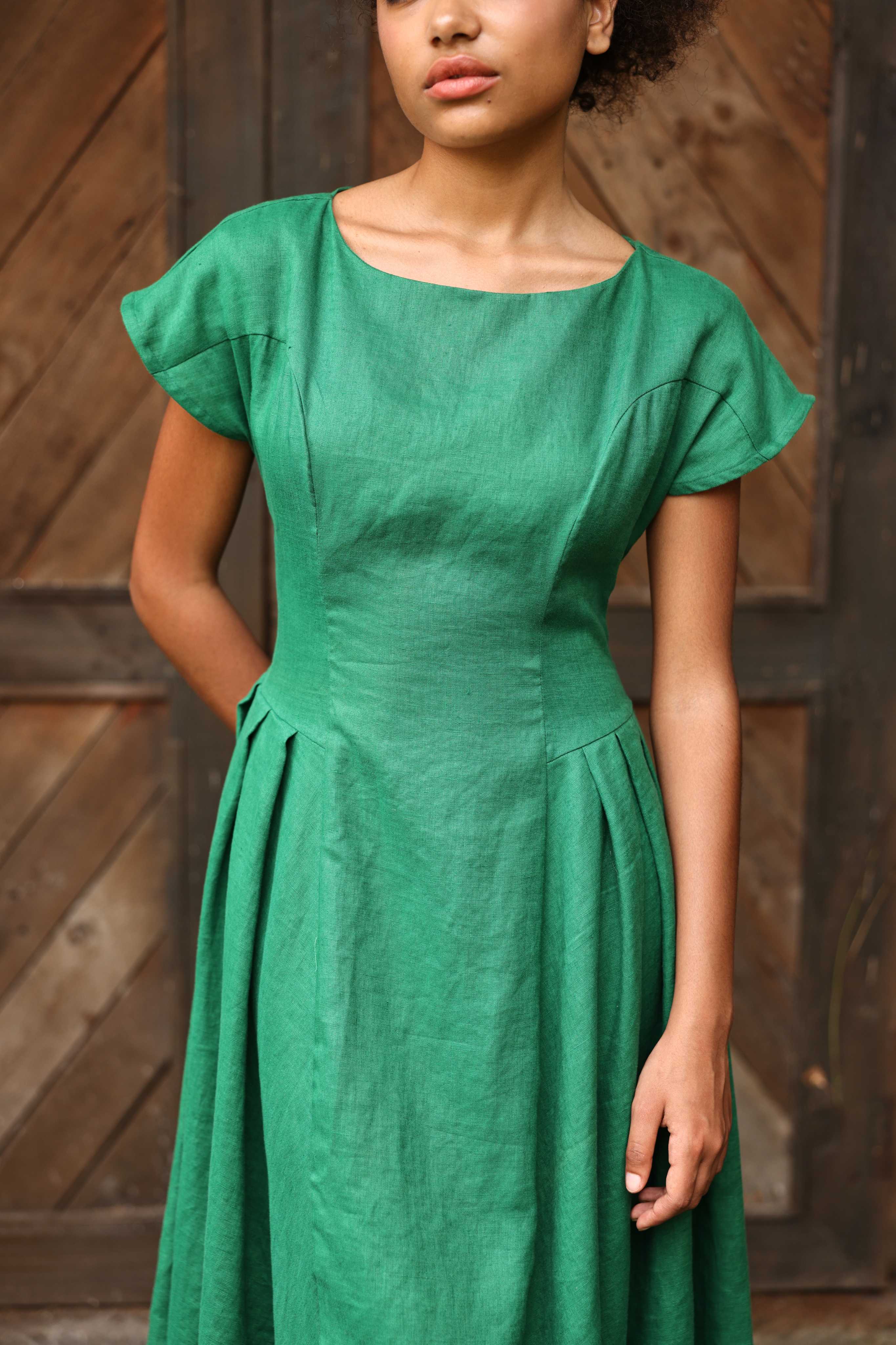 Elegant green linen dress