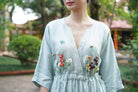 Embroidered drawstring waist dress